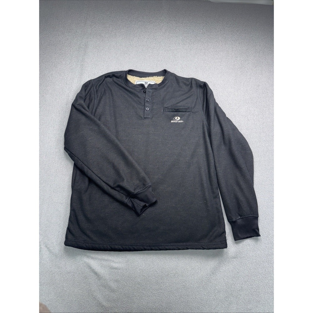Mossy Oak Black Thermal Henley Sherpa Lined Long Sleeve Shirt Men's—Large
